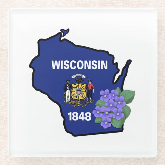 Wisconsin Flag & Flower Blue Violet Aangepaste naa Glazen Onderzetter (Voorkant)