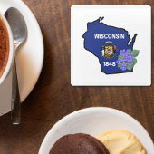 Wisconsin Flag & Flower Blue Violet Aangepaste naa Glazen Onderzetter