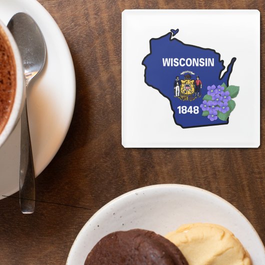 Wisconsin Flag & Flower Blue Violet Aangepaste naa Glazen Onderzetter