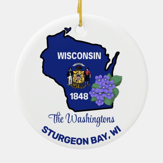 Wisconsin Flag & Flower Blue Violet Aangepaste naa Keramisch Ornament (Achterkant)