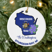 Wisconsin Flag & Flower Blue Violet Aangepaste naa Keramisch Ornament