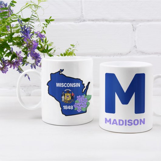Wisconsin Flag & Flower Blue Violet Aangepaste naa Koffiemok