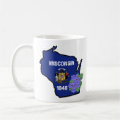 Wisconsin Flag & Flower Blue Violet Aangepaste naa Koffiemok (Links)