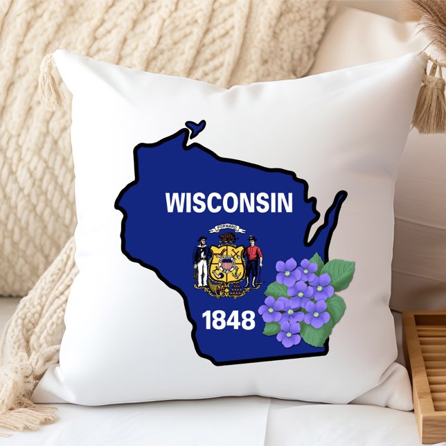 Wisconsin Flag & Flower Blue Violet Aangepaste naa Kussen (Creator heeft geüpload)