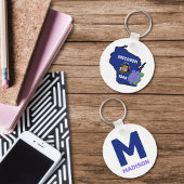 Wisconsin Flag & Flower Blue Violet Aangepaste naa Sleutelhanger