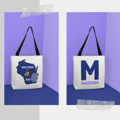 Wisconsin Flag & Flower Blue Violet Aangepaste naa Tote Bag