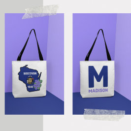 Wisconsin Flag & Flower Blue Violet Aangepaste naa Tote Bag