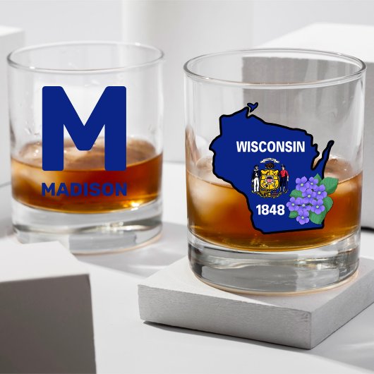 Wisconsin Flag & Flower Blue Violet Aangepaste naa Whisky Glas