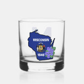 Wisconsin Flag & Flower Blue Violet Aangepaste naa Whisky Glas (Voorkant)