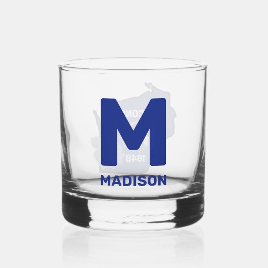 Wisconsin Flag & Flower Blue Violet Aangepaste naa Whisky Glas (Achterkant)