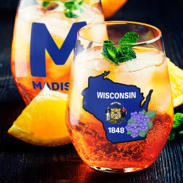 Wisconsin Flag & Flower Blue Violet Aangepaste naa Wijnglas Zonder Voet