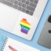 Wisconsin Gay Pride | Kaart van herkomst Sticker (Laptop met iPhone)