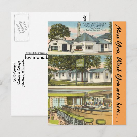 Wisconsin, Gest's Garage, Inn & Cabins, Madison Briefkaart (Voorkant / Achterkant)