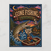Wisconsin Gone Fishing Muskellunge Briefkaart (Voorkant)