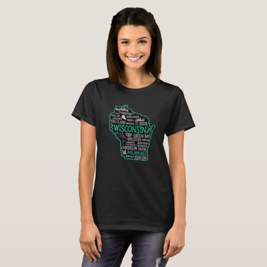 Wisconsin Green Bay Osseo Kenosha Racine Milwaukee T-shirt (Voorkant volledig)