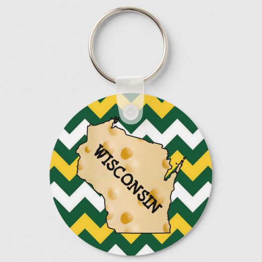 Wisconsin Green en Gold Football Cheesehead Sleutelhanger (Voorkant)