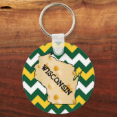 Wisconsin Green en Gold Football Cheesehead Sleutelhanger (Voorkant)