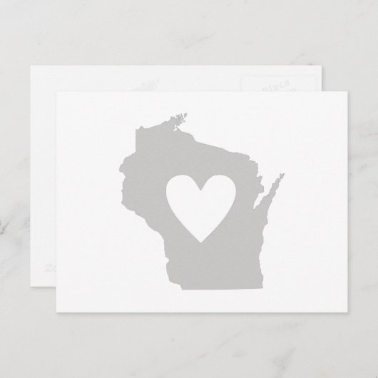 Wisconsin Grey State Map Vorm met Heart Cutout Briefkaart (Voorkant / Achterkant)