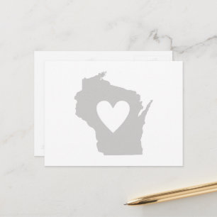 Wisconsin Grey State Map Vorm met Heart Cutout Briefkaart