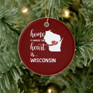 Wisconsin home is waar het hart ligt keramisch ornament