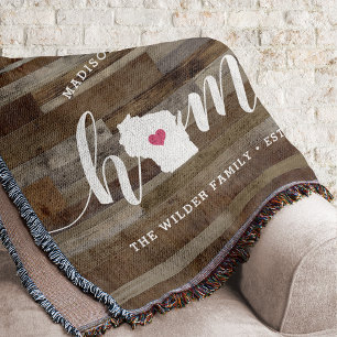 Wisconsin Home State Personalized Wood look Deken