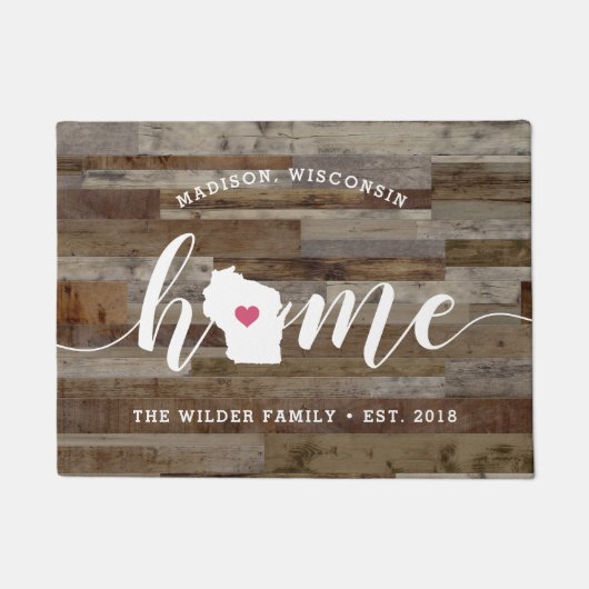 Wisconsin Home State Personalized Wood look Deurmat (Voorkant)