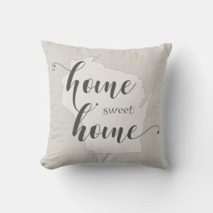 Wisconsin - Home Sweet Home burlap-look Kussen