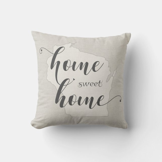 Wisconsin - Home Sweet Home burlap-look Kussen (Voorkant)