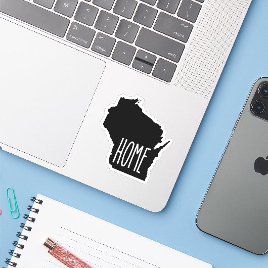 Wisconsin Home Zwart-wit Sticker (Laptop met iPhone)