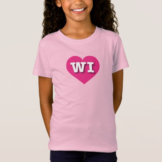 Wisconsin Hot Pink Heart - Ik hou van WI T-shirt (Voorkant)