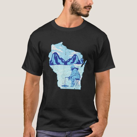 Wisconsin Ice Vist State Map Design for Fisherm T-shirt (Voorkant)