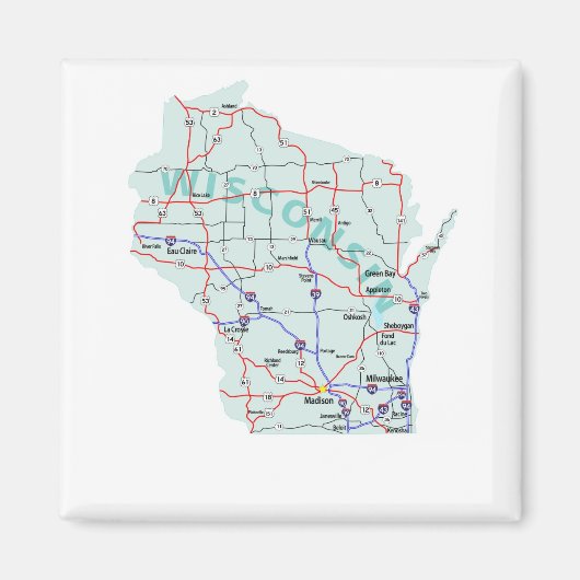 Wisconsin Interstate Map Magnet (Voorkant)