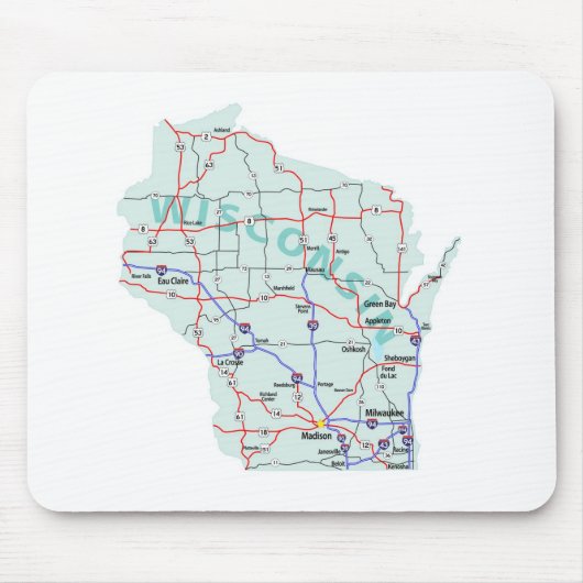 Wisconsin Interstate Map Mousepad Muismat (Voorkant)