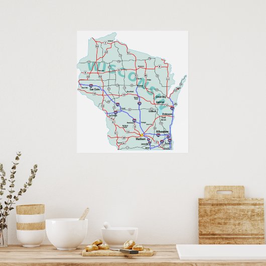 Wisconsin Interstate Map Print (Keuken)