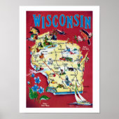 Wisconsin Kaart Afdrukken Poster (Voorkant)