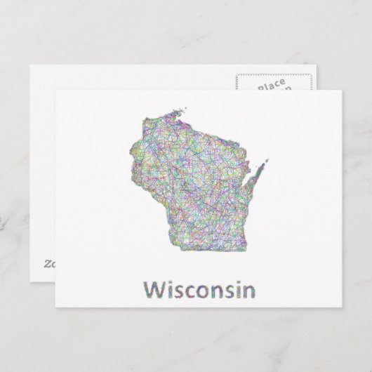 Wisconsin-kaart Briefkaart (Voorkant / Achterkant)