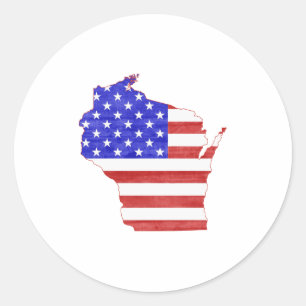 Wisconsin Kaart Gevormde Amerikaanse vlag Patriott Ronde Sticker