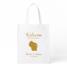 Wisconsin Kaart Trouwen Welkomsttas, Gouden Canvas