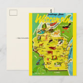 Wisconsin Kaart Vintage Ansichtkaart (Voorkant / Achterkant)