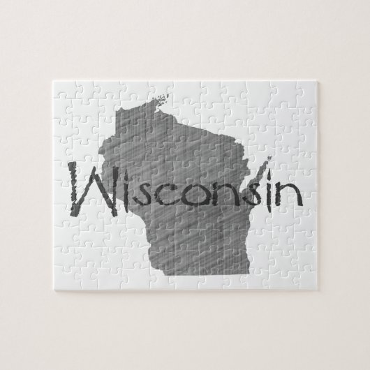 Wisconsin Kaart Vormde Oude Gray Chalkboard Naam Legpuzzel (Horizontaal)