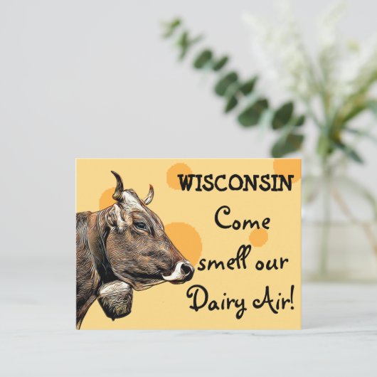 Wisconsin Kom ons Briefkaart van de Humor van Dair (Staand voorkant)