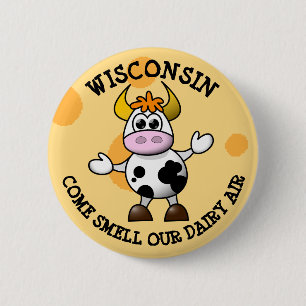 Wisconsin Kom onze airy Air Funny Cow Pin Ronde Button 5,7 Cm