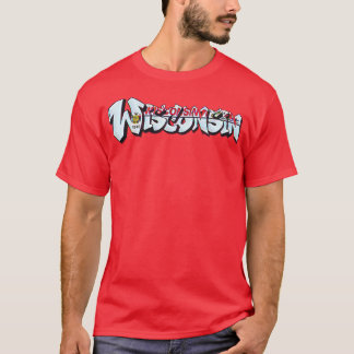 Wisconsin Licence Bord Graffiti Red Beschikbaar op T-shirt