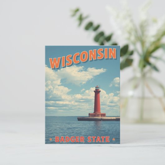 Wisconsin Lighthouse Vintage Briefkaart (Staand voorkant)