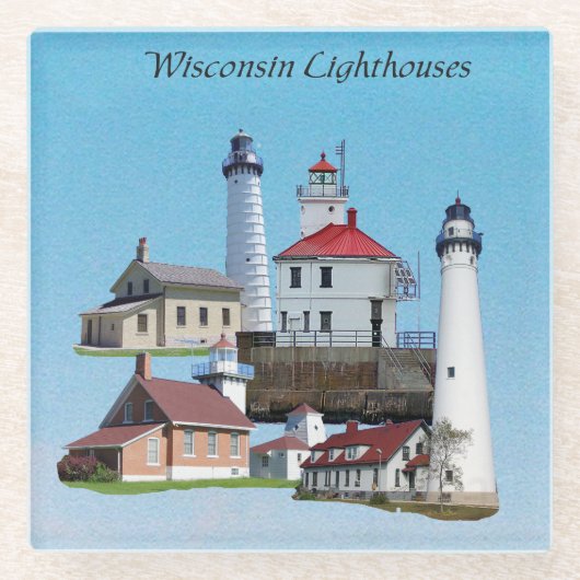 Wisconsin Lighthouses onderzetter Glazen Onderzetter (Voorkant)