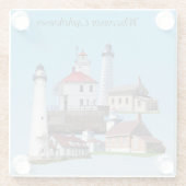 Wisconsin Lighthouses onderzetter Glazen Onderzetter (Achterkant)