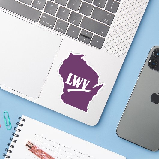 Wisconsin LWV Sticker (Laptop met iPhone)