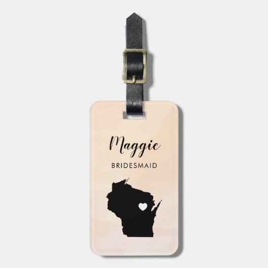 Wisconsin Map Bagagelabel, Wedding Party Welcome Bagagelabel (Voorkant verticaal)