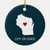 Wisconsin Map Home State Love Custom City Blue Keramisch Ornament (Voorkant)