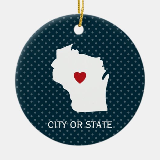 Wisconsin Map Home State Love Custom City Blue Keramisch Ornament (Voorkant)